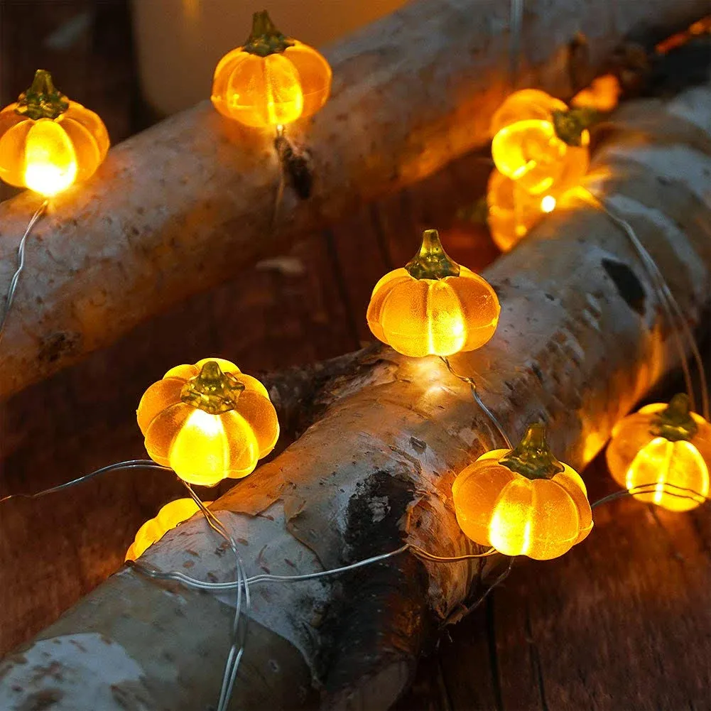 Bohon Halloween Lights 3D Jack-O-Lantern 10ft 30 LEDs Pumpkin String Lights Battery Powered Orange Lights for Halloween Party Indoor Fall Outdoor