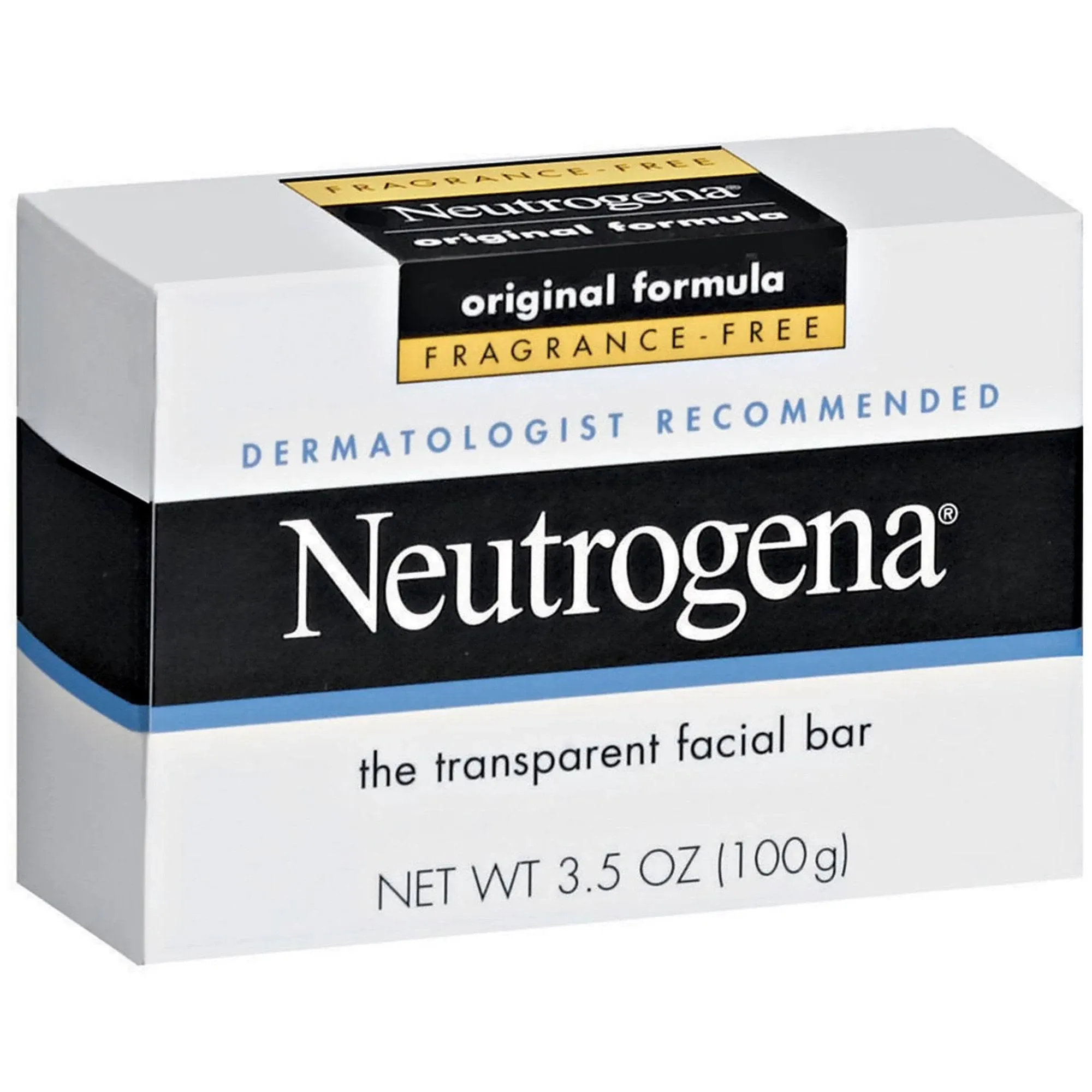 Neutrogena Original Amber Bar Facial Cleansing Bar with Glycerin, Clean-Rinsing, Transparent Face Soap, Free of Harsh Detergents, & Dyes, 3.5 oz