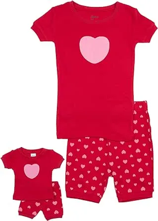 Girls and Matching Doll Short Pajamas Hearts