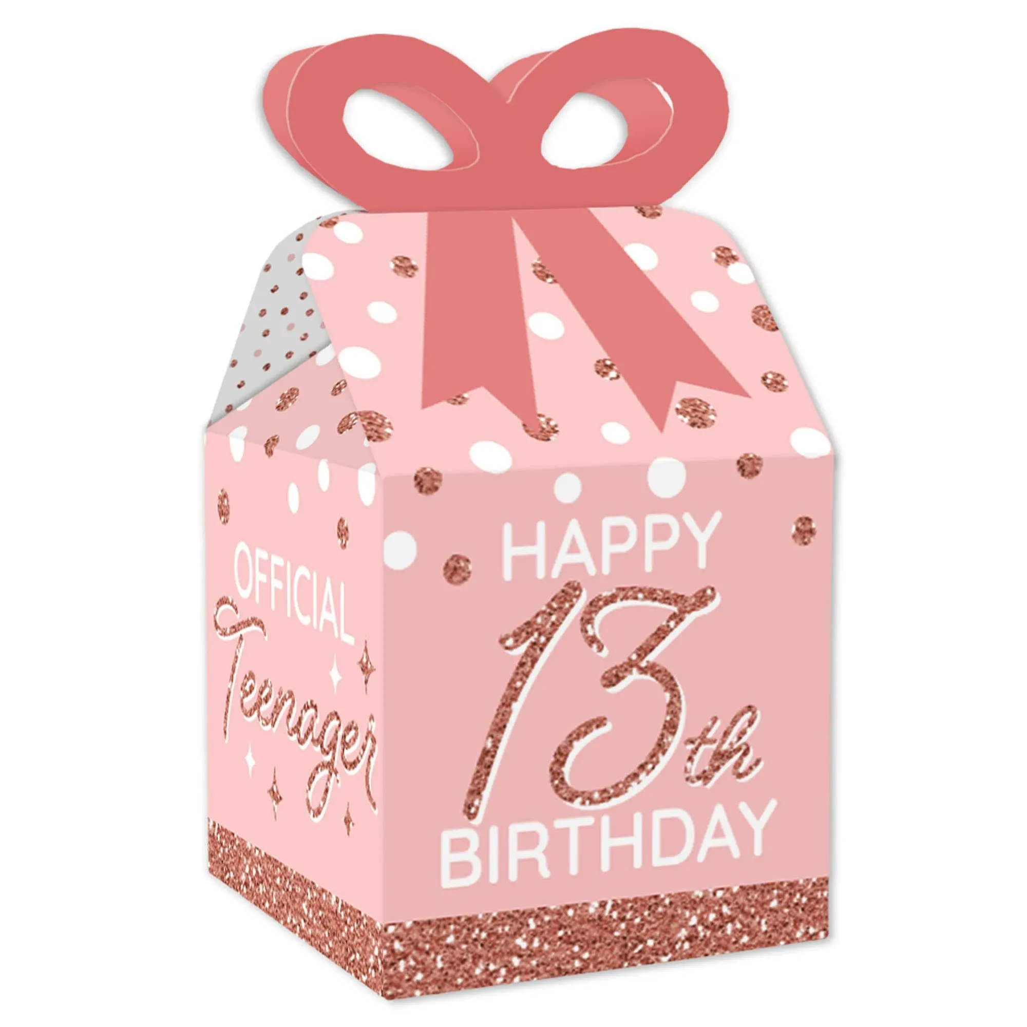 Big Dot of Happiness 13th Pink Rose Gold Birthday - Square Favor Gift Boxes ...