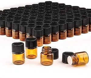 100pcs 1ml Mini Tiny Empty Amber Glass Vials Bottles Essential Oil Container