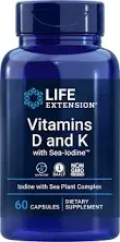 Life Extension Vitamins D and K with Sea-Iodine™ - Bone, Brain, Thyroid & Arterial Support - Gluten-Free, Non-GMO, Once Daily - 60 Capsules (2-Month Supply)