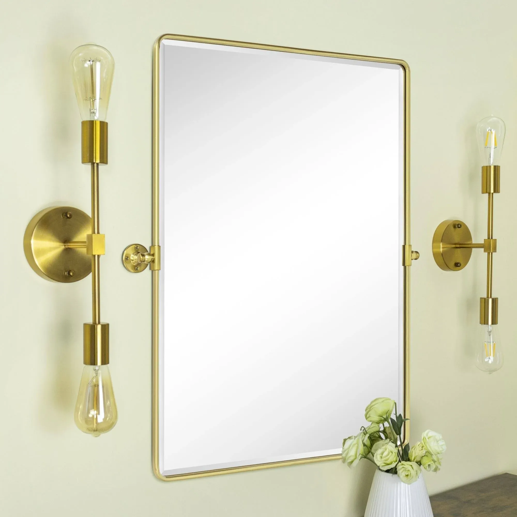 TEHOME 30-in x 40-in Tilting Bathroom Vanity Mirror (Brushed Gold) Stainless Steel | GC-00560