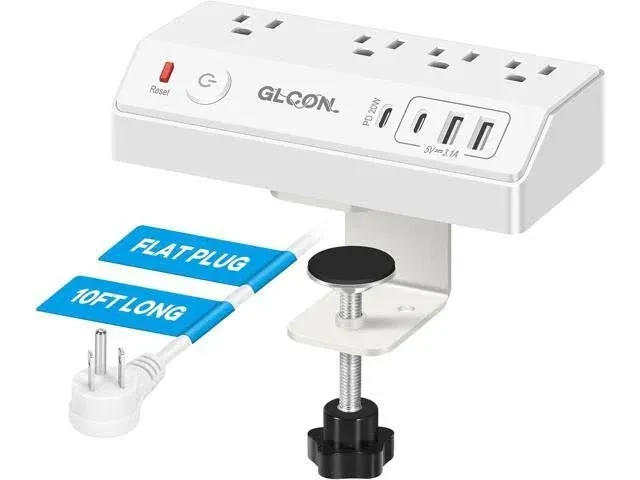 Desk Clamp Power Strip USB C - Charging Station for Multiple Devices - Multi Plug Outlet Extender - Desktop Mount Surge Protector with 4 Outlets 4 USB Ports for Phone, Tablet, Computer