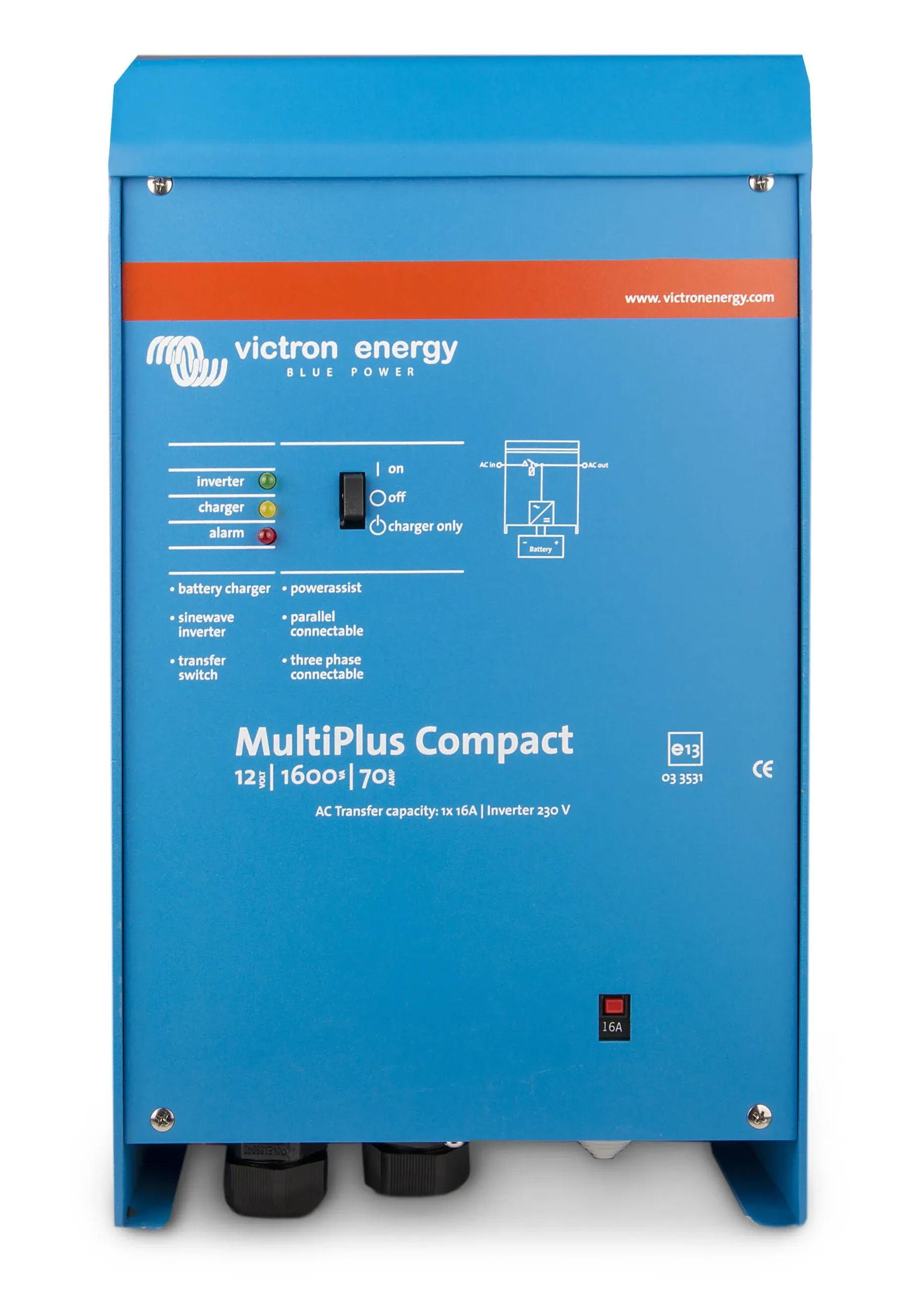 Victron MultiPlus Inverter/Charger 12 VDC - 3000W - 120vAC w/120AMP Battery Charger - 50AMP Transfer Switch