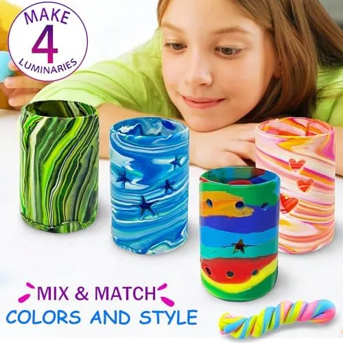 Make Your Own Clay Luminaries - Arts and Crafts Letter Press Clay kit for Boys Girls and Teens Age 6 7 8 9 10 11 12 Year Old and up - Clay Lanterns Making Kit Activity for Teens Kids 8-14