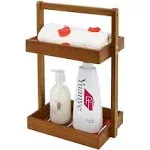 Utoplike Teak Wood Shower Caddy Corner, 2 Tier Bathroom Organizer Countertop, St