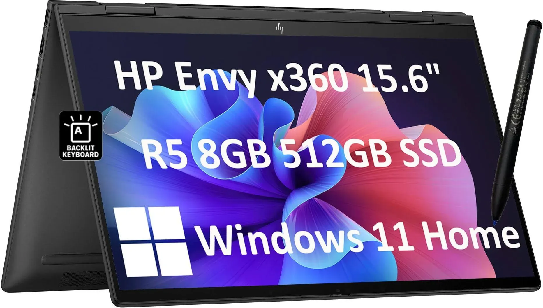 HP Envy x360 2-in-1 Business Laptop 15.6\\" FHD Touchscreen AMD Ryzen 5 7530U 8GB RAM 512GB SSD Black