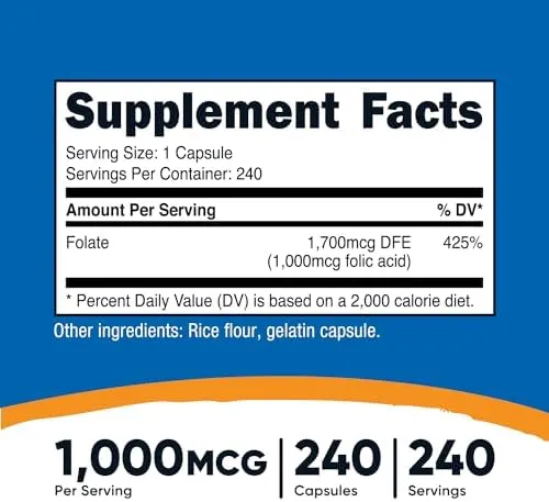 Nutricost Folic Acid 1000 mcg 240 Capsules