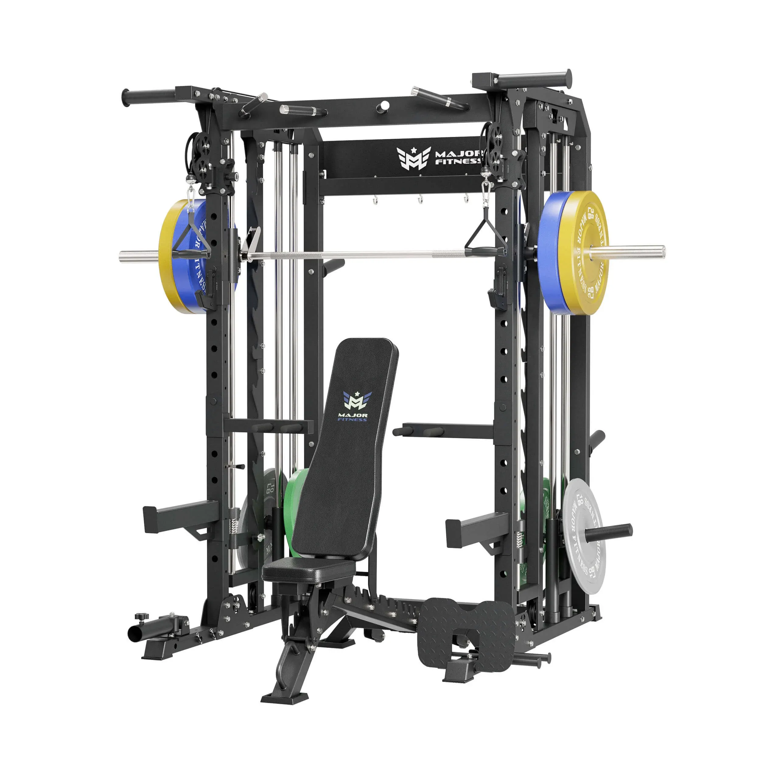 Major Fitness All-in-One Home Gym Smith Machine Spirit B52 Rack + Bench + 230lb ...