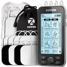 AUVON 4 Outputs TENS Unit EMS Muscle Stimulator Machine for Pain Relief Therapy with 24 Modes Electric Pulse Massager, 2" and 2"x4" Electrodes Pads