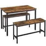 VASAGLE Dining Table with 2 Benches Rustic Brown