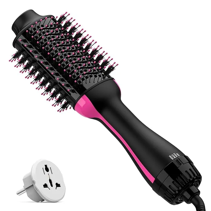 Dual Voltage Hair Dryer Brush with European Plug, Blow Dryer Brush for Europe...