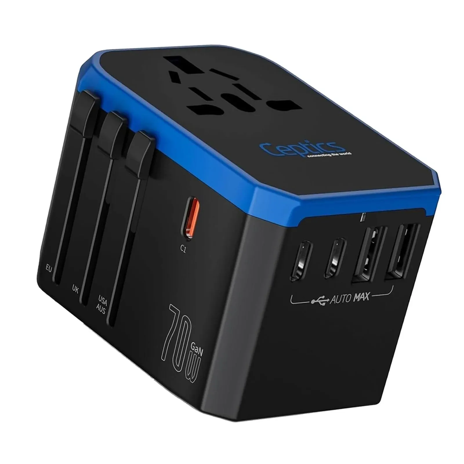 70W International Travel Plug Adapter - 2 USB Ports Wall Charger Type I C G A