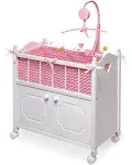 Badger Basket Chevron Doll Crib with Cabinet, Bedding, and Mobile - White/Pink