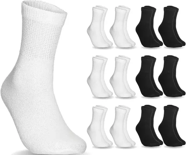 12 Pairs Cotton Diabetic Ankle Socks - Non-Binding With Extra Wide Top For Me...