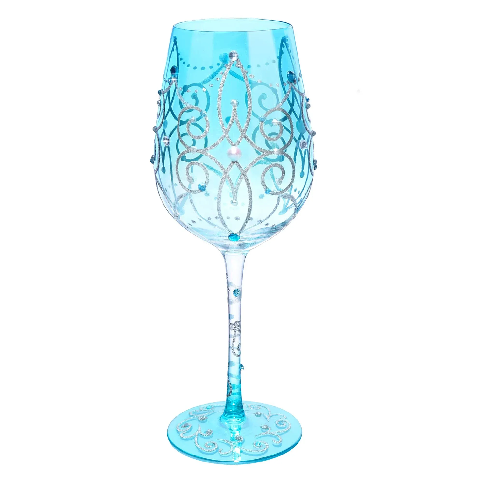 NymphFable Blue Wine Glass Blue Princess Artisan Painted Glass 15oz Personalised Gift for Birthdays Valentine's Day