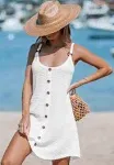 CUPSHE Women Waffle Knit Beach Cover Ups O-Ring Button Front Sleeveless Bathing Suit Coverup Dress