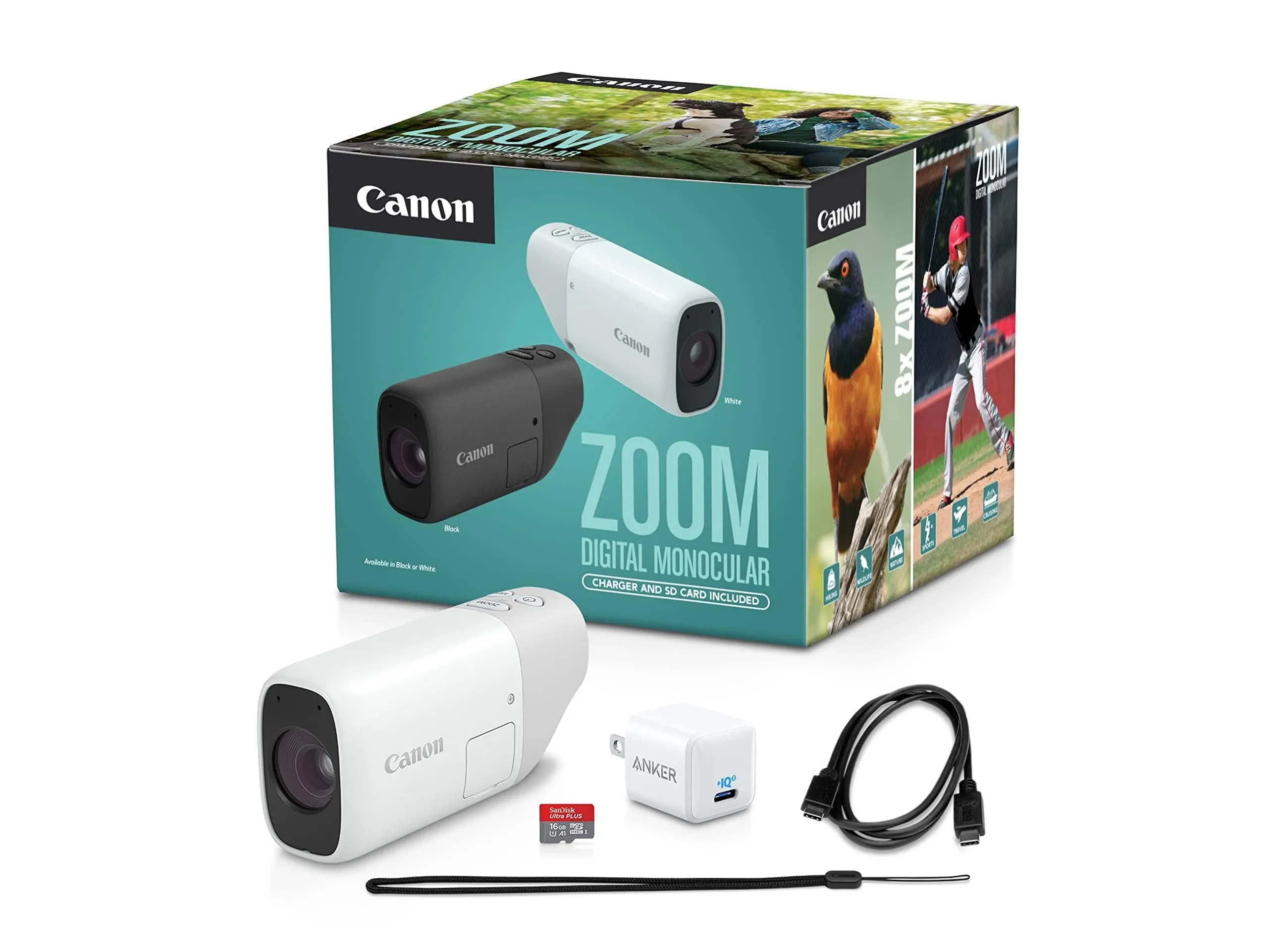 Canon ZOOM Digital Monocular with USB Charger and microSD Card (White)