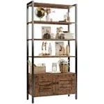 IRONCK Bookshelf and Bookcase with 2 Louvered Doors and 5 Shelves, Standing Storage Cabinet for Living Room, Home Office, Bedroom, Washroom,Charcoal Grey