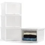  USA 42 Qt. Plastic Drawer Storage 42 Qt. Flip Door - 4 Pack Dark Gray