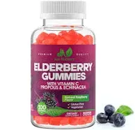 Elderberry Sambucus Gummies with Vitamin C, Echinacea, Propolis (100 Count) Immune Support for Adults & Kids Extra Strength, Great Tasting Raspber