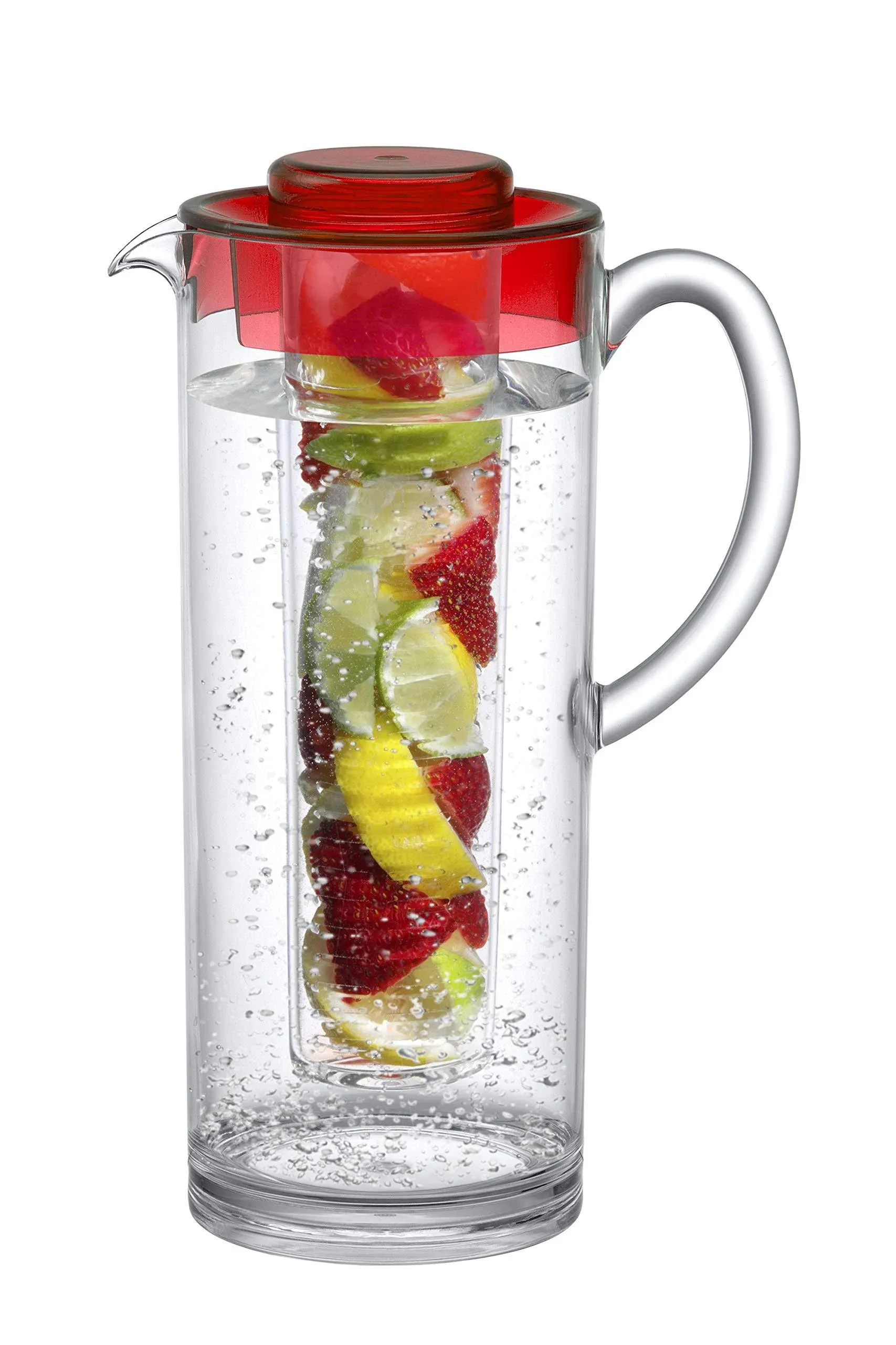 Prodyne Trim Fruit Infusion Pitcher, 60 oz, Acrylic/Red