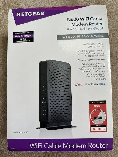 NetGear N600 Dual WiFi Cable Modem Router - Black (C3700)