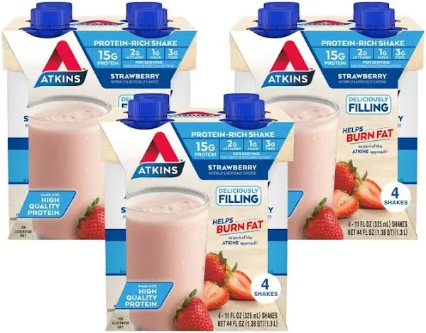 Atkins Gluten Free Protein-Rich Shake, Strawberry, 4 Count