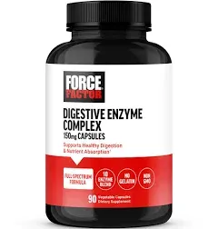 FORCE FACTOR Digestive Enzymes Complex to Support Digestive Health, Gut Health, and Provide Bloating Relief for Women and Men, Full-Spectrum 10 Digestive Enzymes, Non-GMO, 90 Capsules