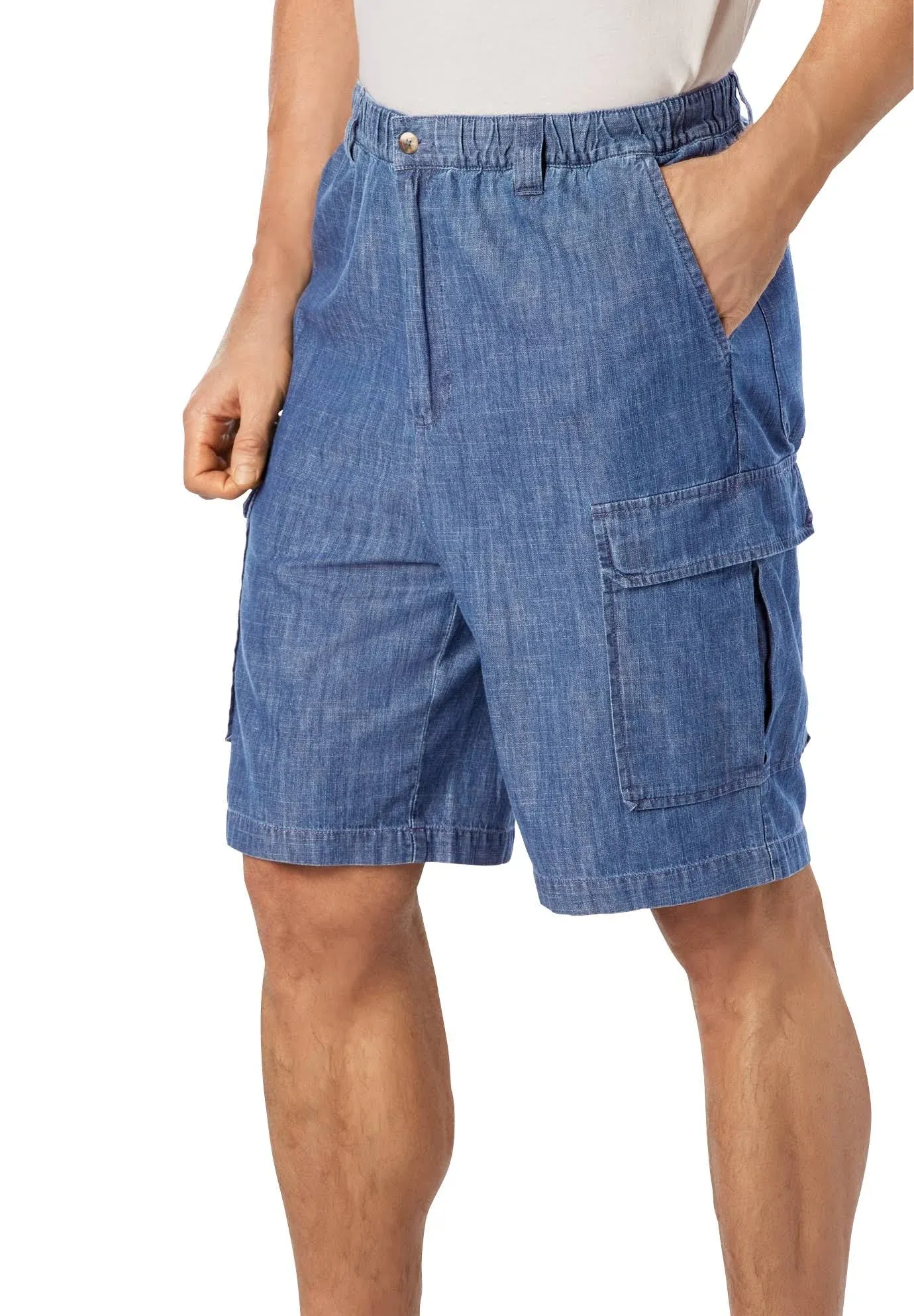 KingSize Men's Big & Tall Knockarounds 8" Full-Elastic Cargo Shorts - 2XL, Stonewash