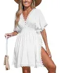 CUPSHE Women's Lace Cover Ups Side Slit Mini Dress V Neck Coverup Batwing Short Sleeves 2024