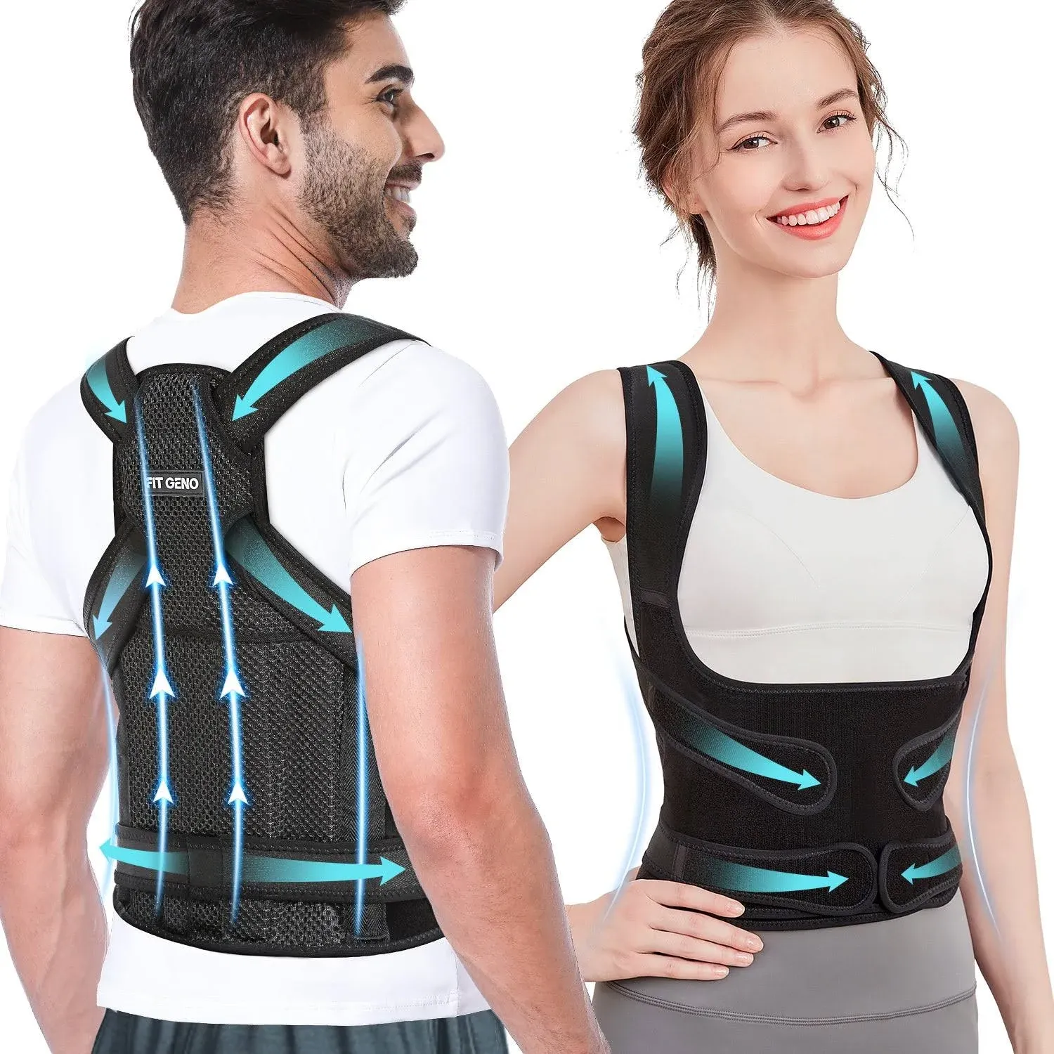 Fit Geno Back Brace Posture Corrector for Women Shoulder Straightener Adjustable Full Back Support Upper and Lower Back Pain Relief