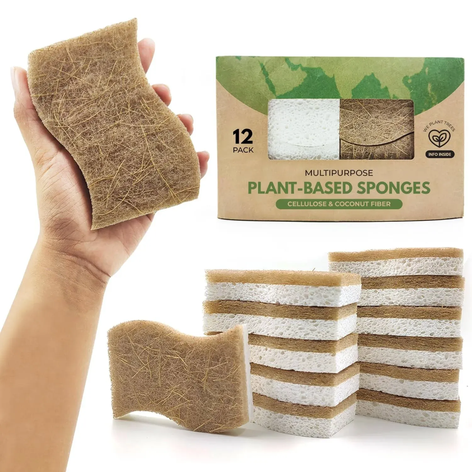 Natural Kitchen Sponge - Biodegradable Compostable Cellulose and Coconut Scrubbe