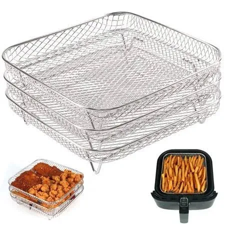 Air Fryer Basket Square, Set of 3, Stackable Multi-layer Stainless Steel Air Fryer Rack 8 inch 6qt, Size: 3 Pcs, Other