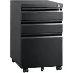 DEVAISE 3 Drawer Mobile File Cabinet with Lock, Under Desk Metal Filing, Black