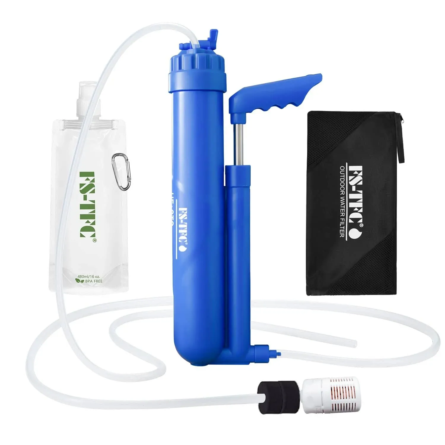 FS-TFC 6-Stage Portable Water Filter 0.01 Micron UF and Cto Improving Tastes Water Purifier Survival Gear 1.5L/Min Fast Flow for Hiking, Camping,