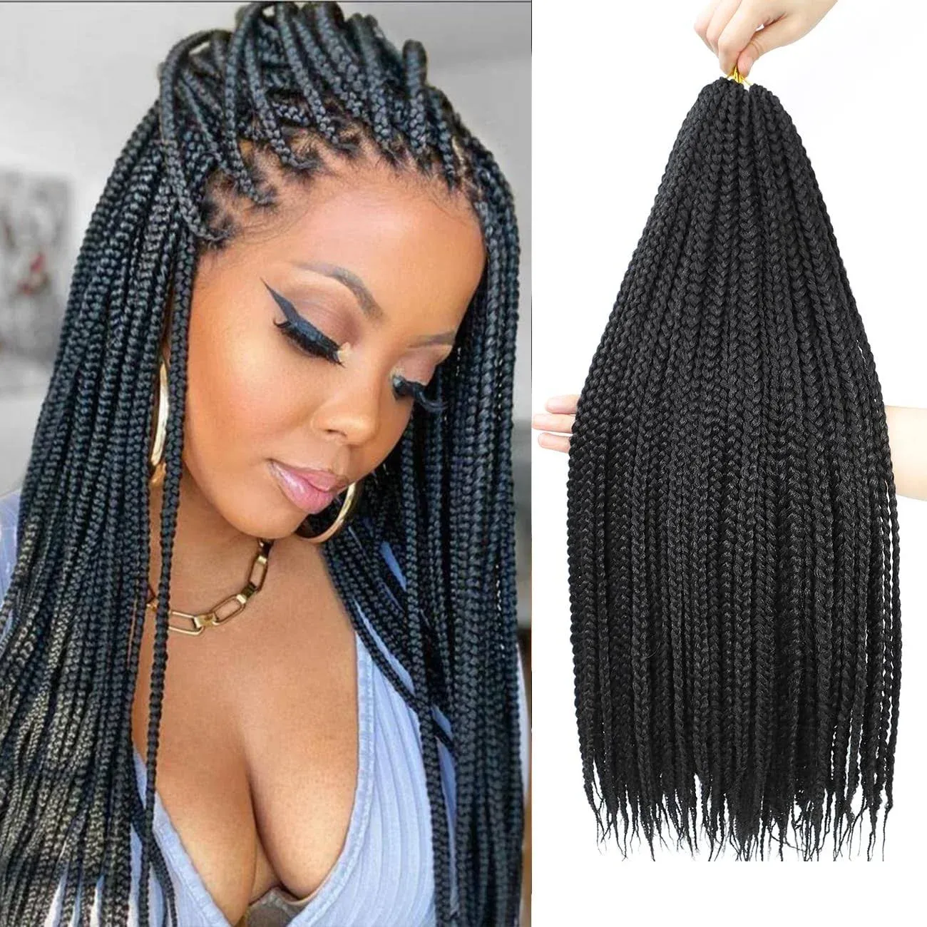 Crochet Box Braids 6 Packs 18 inch 144 Strands Box Braids Crochet Hair Pre looped Crochet Hair Goddess Braid Hair Crochet Braids for Black Women Braiding Hair (18 inch 1B)