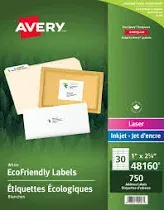 Avery� EcoFriendly Labels, 1 x 2-5/8, White, 750/Pack AVE48160