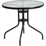 Flash Furniture Round Tempered Glass Metal Table