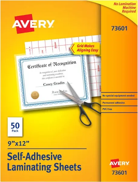 Avery Self-Adhesive Laminating Sheets, 9 x 12, Box of 50, Multi Pack of 2 (73601)