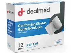 Dealmed Conforming Stretch Gauze Bandages 4.1 Yards Latex Free Stretched Dressing Wrap