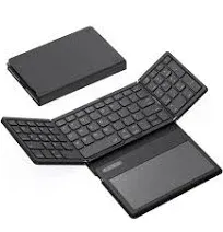 GEODMAER Foldable Bluetooth Keyboard Portable Full Size Folding Keyboard with Touchpad PU Leather Wireless Travel Keyboard for Windows iOS Android Ma