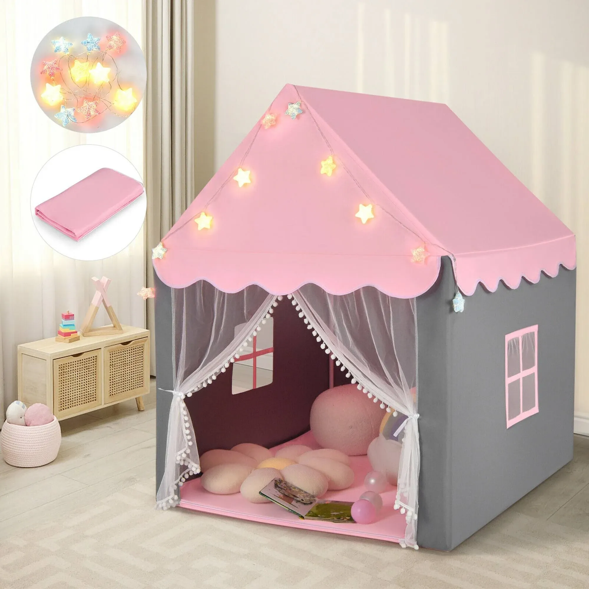 Princess Play House Tent (NO FRAME) Mat, Blanket, Tent ONLY, Pink &amp; Gray