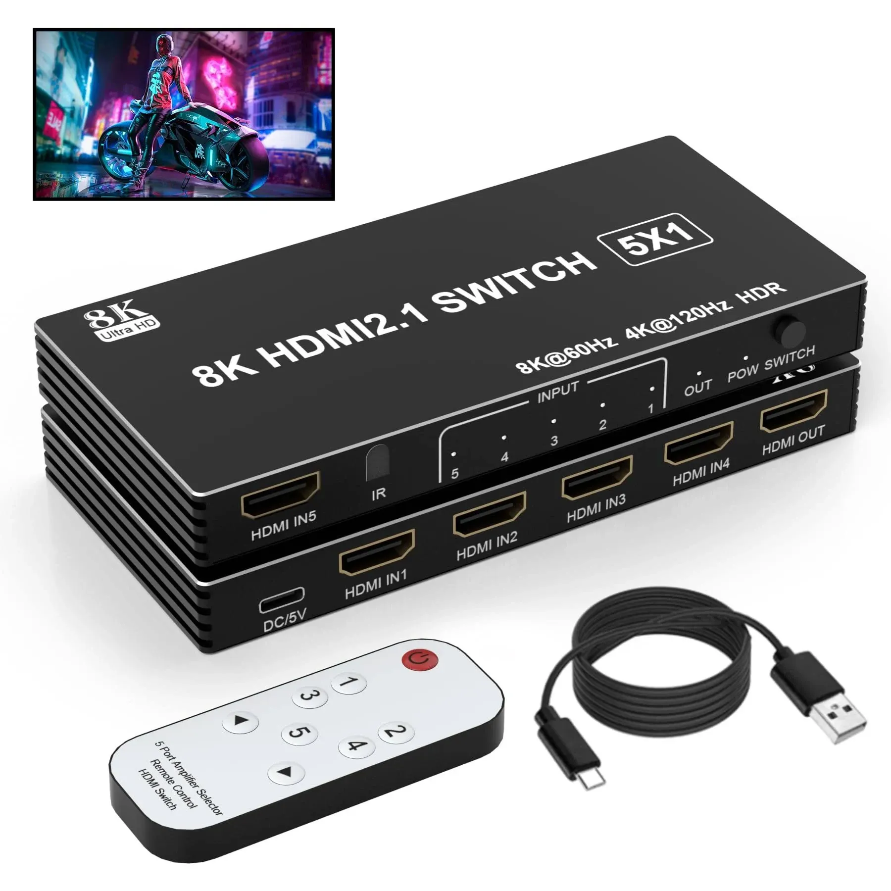 HDMI Switch 5 in 1 Out 5 Port IR Remote