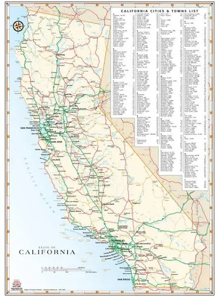 California Highways and Roads Wall Map Ready-to-Hang