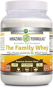 Amazing Formulas The Family Whey Protein (Isolate) Powder for The Whole Family - 2 lbs - Most Complete & Purest Form of Protein - Gluten Free (Banana)