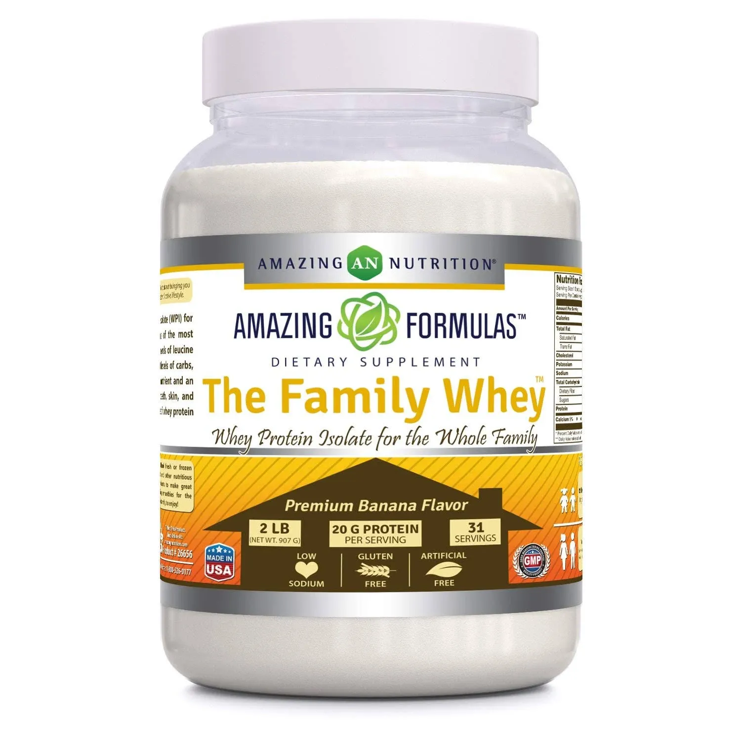 Amazing Formulas The Family Whey | 20 Grams Protein | Banana Flavor | 31 Servings