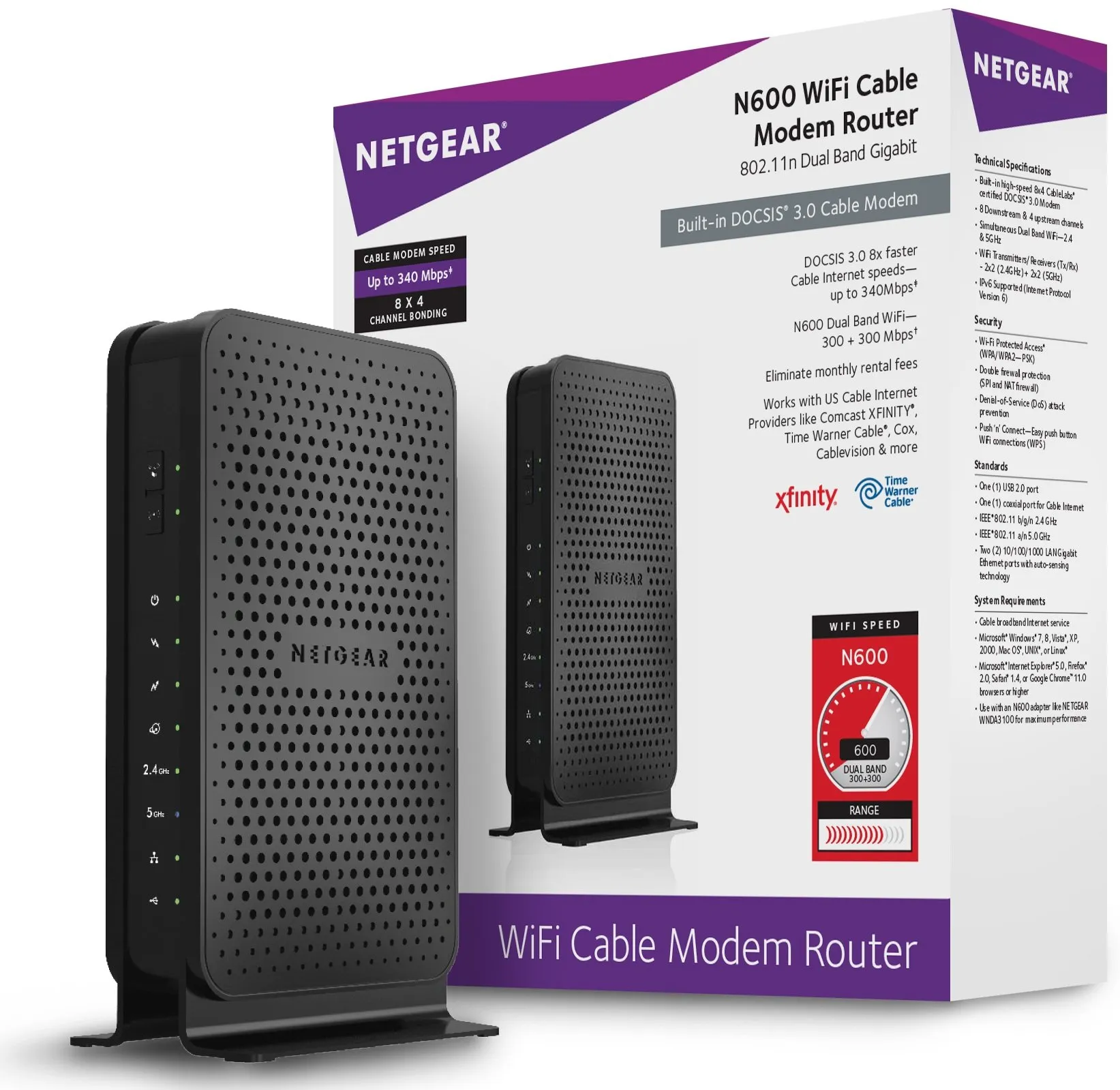 NetGear N600 Dual WiFi Cable Modem Router - Black (C3700)