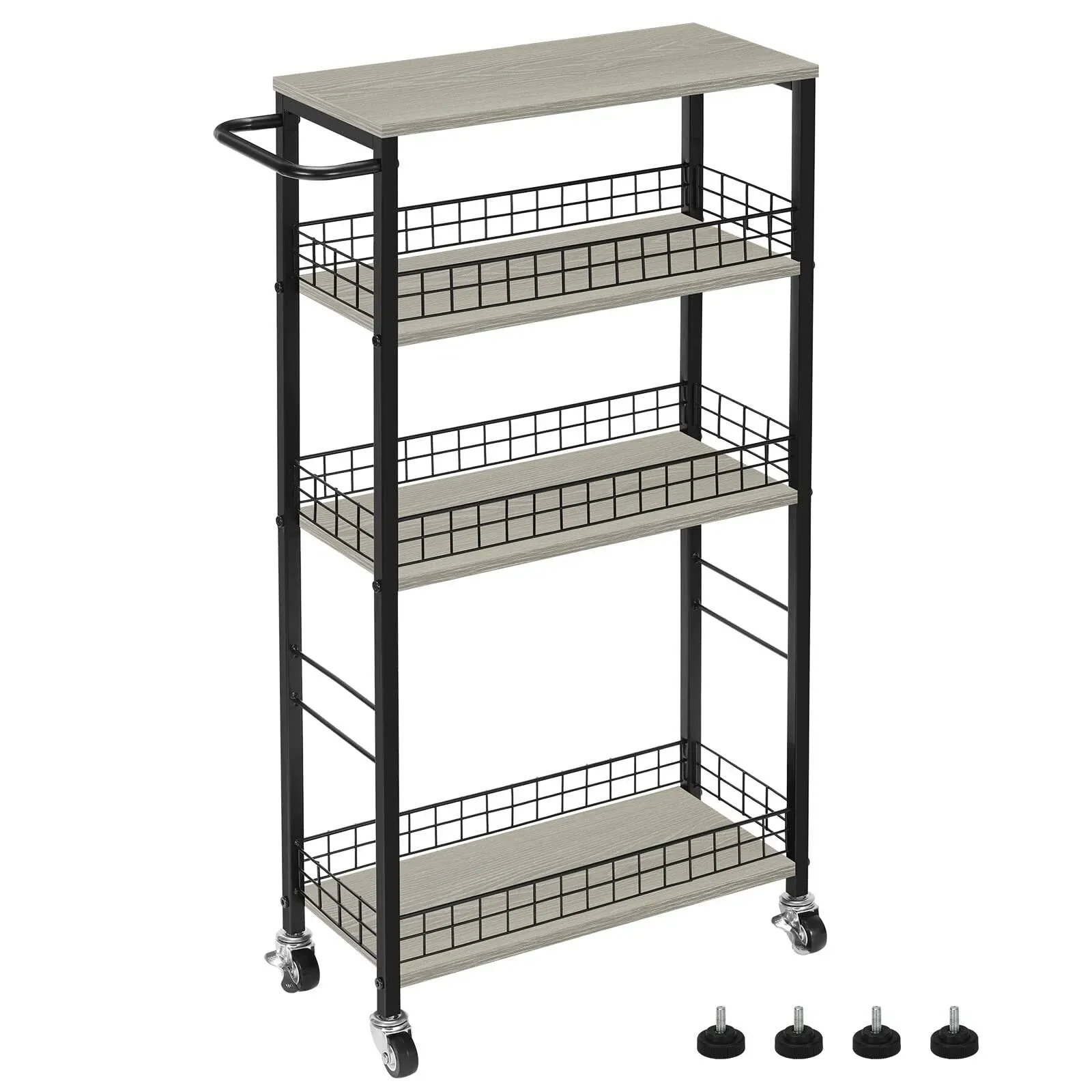 Slim Storage Cart 4 Tier Slim Rolling Cart on Wheels Mobile Narrow Kitchen Cart 